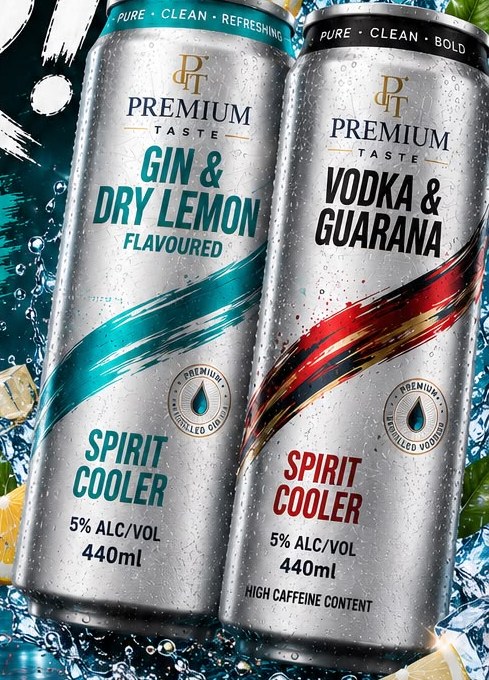 Premium Taste Gin & Dry Lemon and Vodka & Guarana spirit coolers